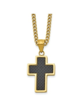 Bonyak Jewelry StainlessSteel Black /& Yellow IP-Plated w//Silver IP Brass Crucifix Neckla